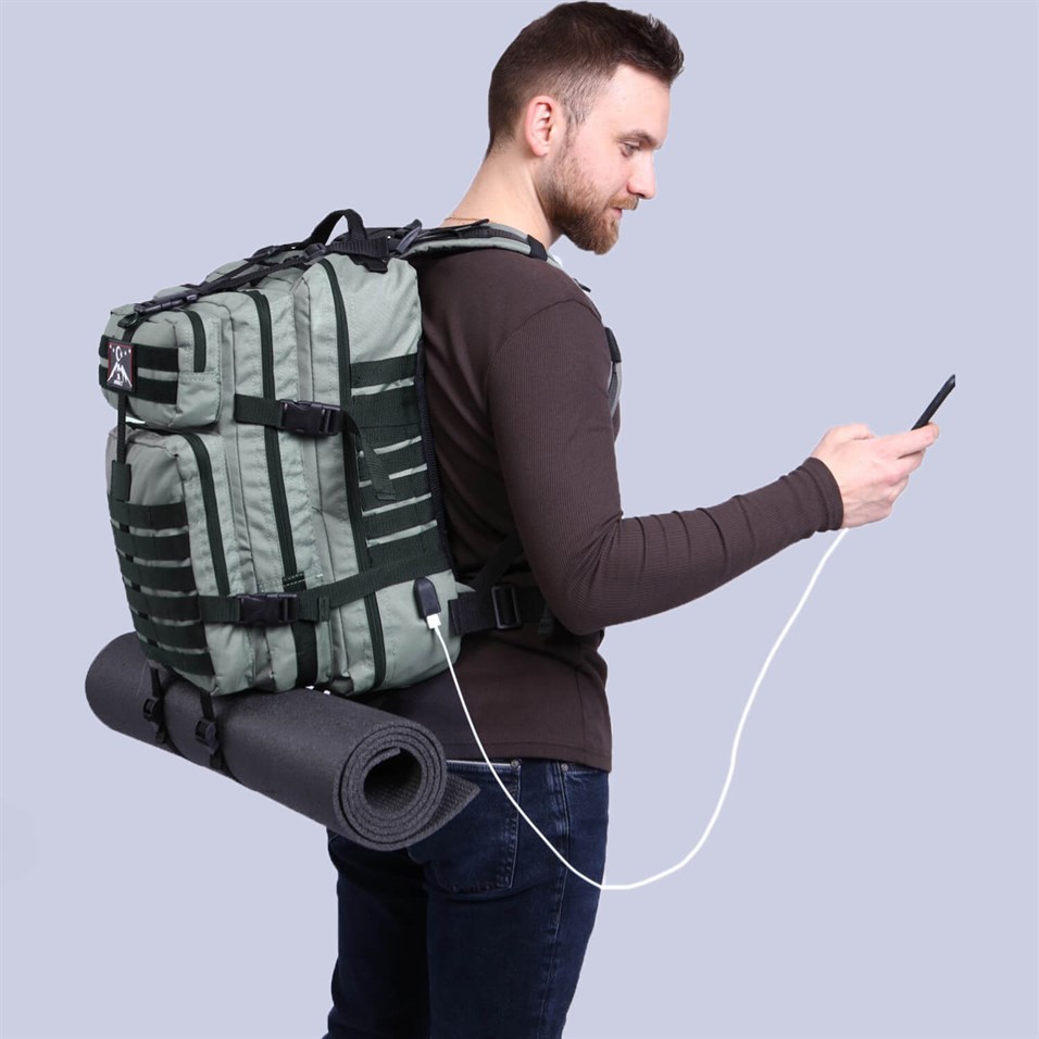 My Valice Smart Bag Army 50 lt Usb Şarj Girişli Outdoor Dağcı Sırt Çantası Gri
