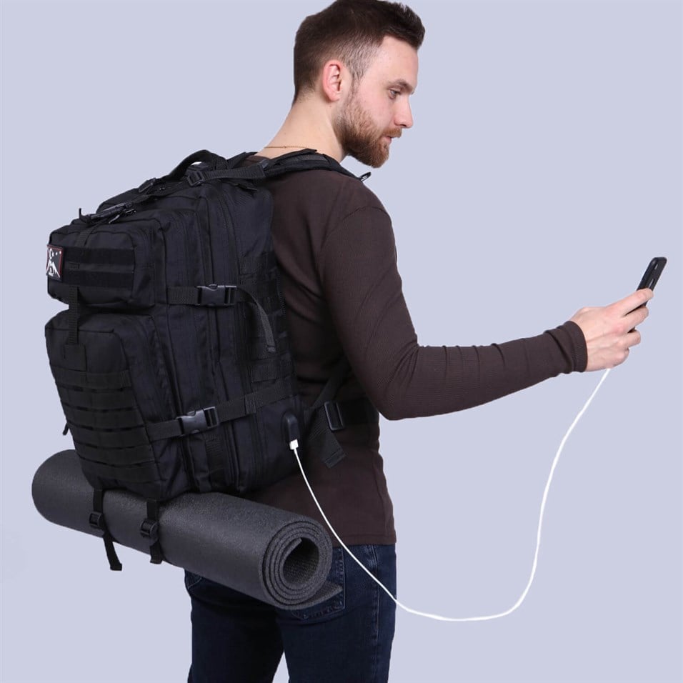 My Valice Smart Bag Army 50 lt Usb Şarj Girişli Outdoor Dağcı Sırt Çantası Siyah