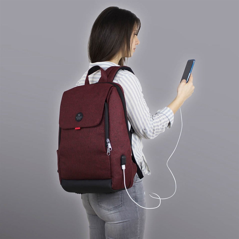 My Valice Smart Bag BUSINESS Usb Şarj Girişli Akıllı Notebook Sırt Çantası Bordo