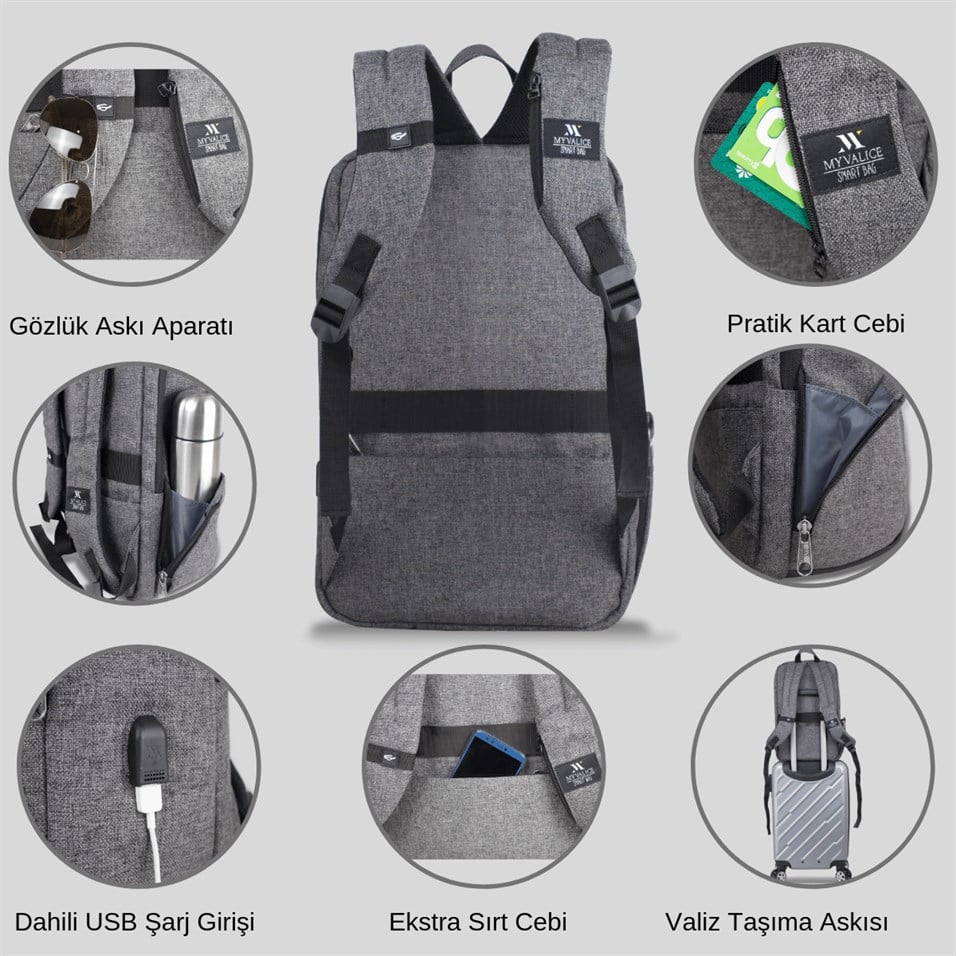 My Valice Smart Bag BUSINESS Usb Şarj Girişli Akıllı Notebook Sırt Çantası Bordo