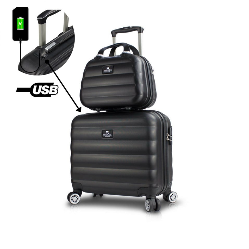 My Valice Smart Bag Colors Usb Şarj Girişli 2'li Valiz Seti (Pilot ve Makyaj) Siyah