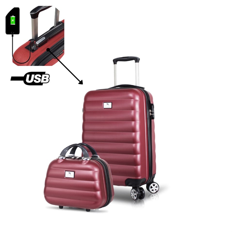 My Valice Smart Bag Colors Usb Şarj Girişli 2'li Valiz Seti (Kabin ve Makyaj) Bordo
