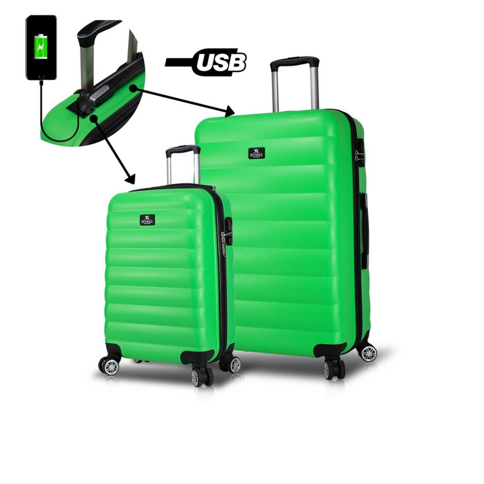 My Valice Smart Bag Colors Usb Şarj Girişli 2'li Valiz Seti (Kabin ve Büyük) Yeşil