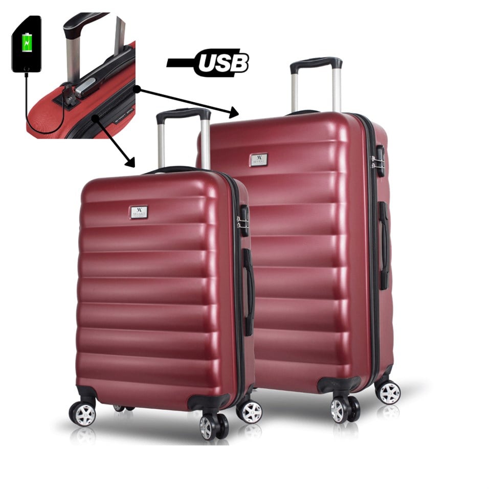 My Valice Smart Bag Colors Usb Şarj Girişli 2'li Valiz Seti (Büyük ve Orta) Bordo