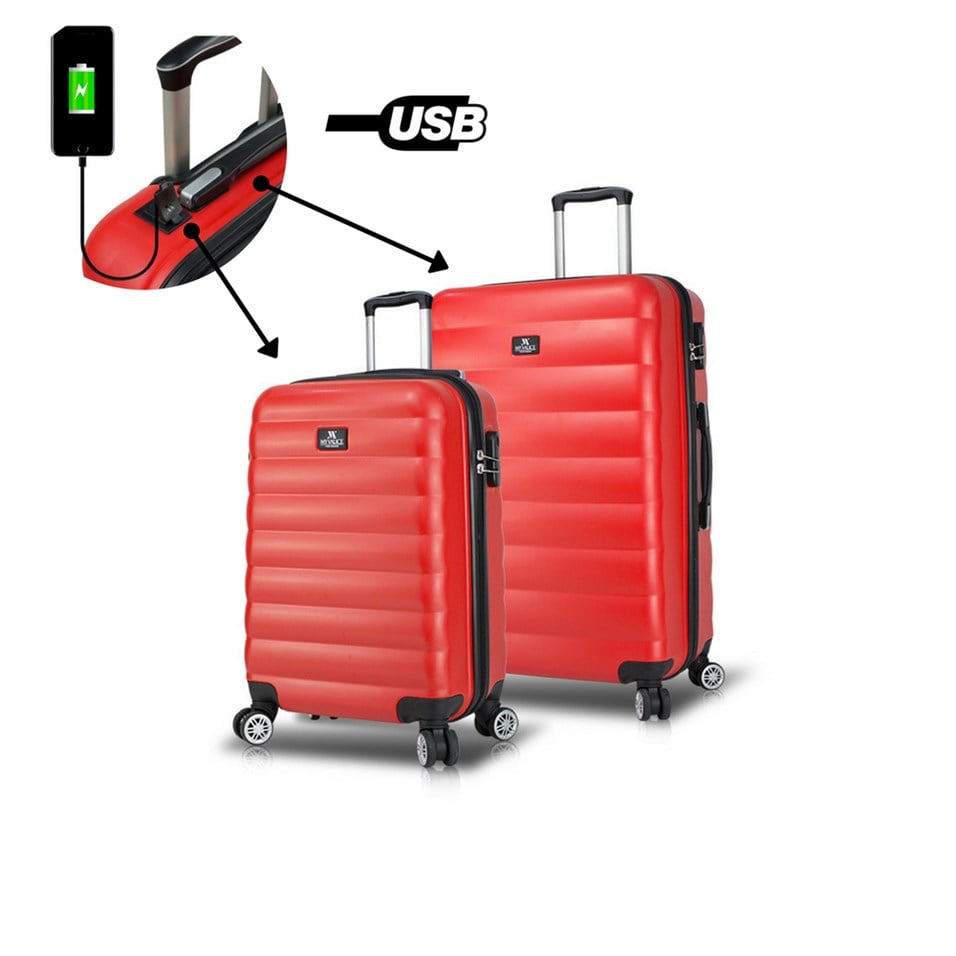 My Valice Smart Bag Colors Usb Şarj Girişli 2'li Valiz Seti (Kabin ve Orta) Kırmızı