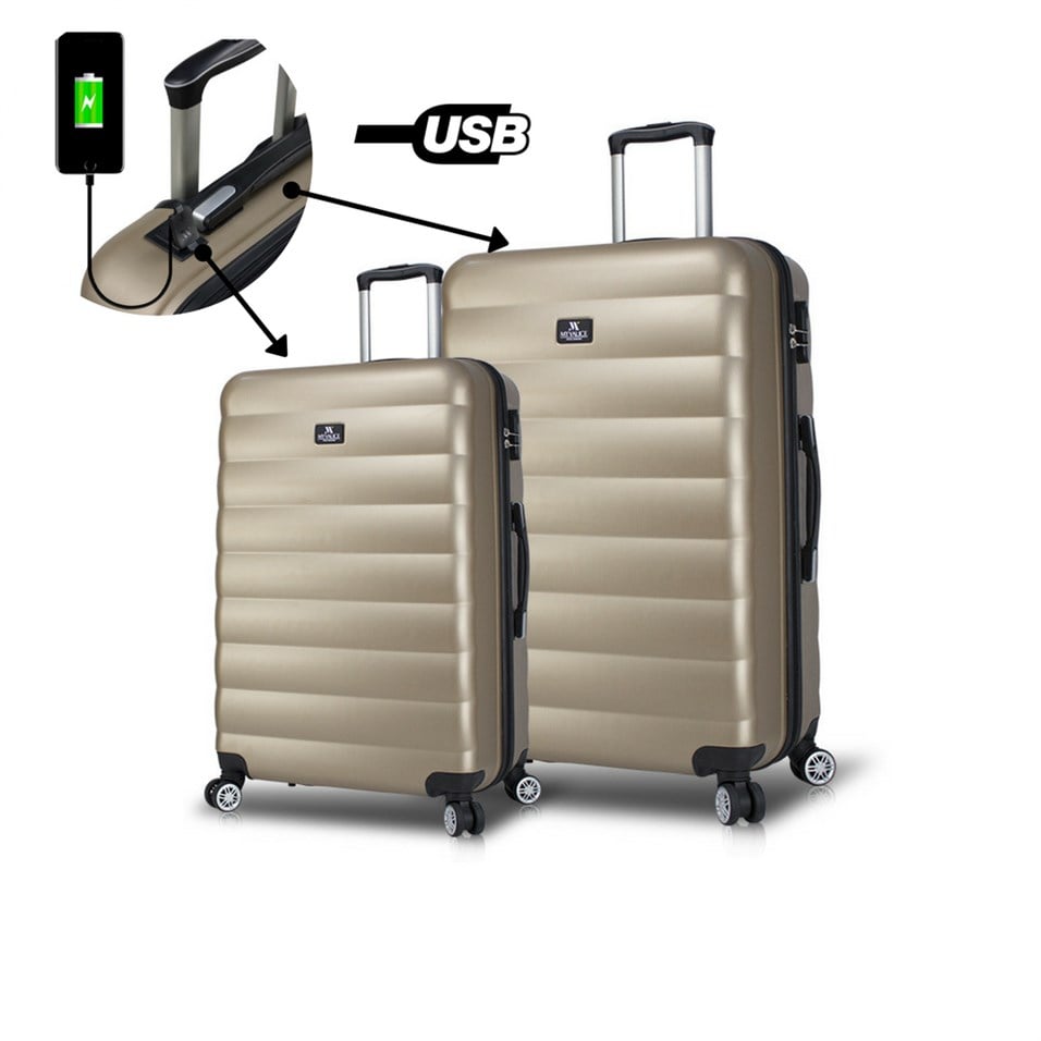 My Valice Smart Bag Colors Usb Şarj Girişli 2'li Valiz Seti (Büyük ve Orta) Gold