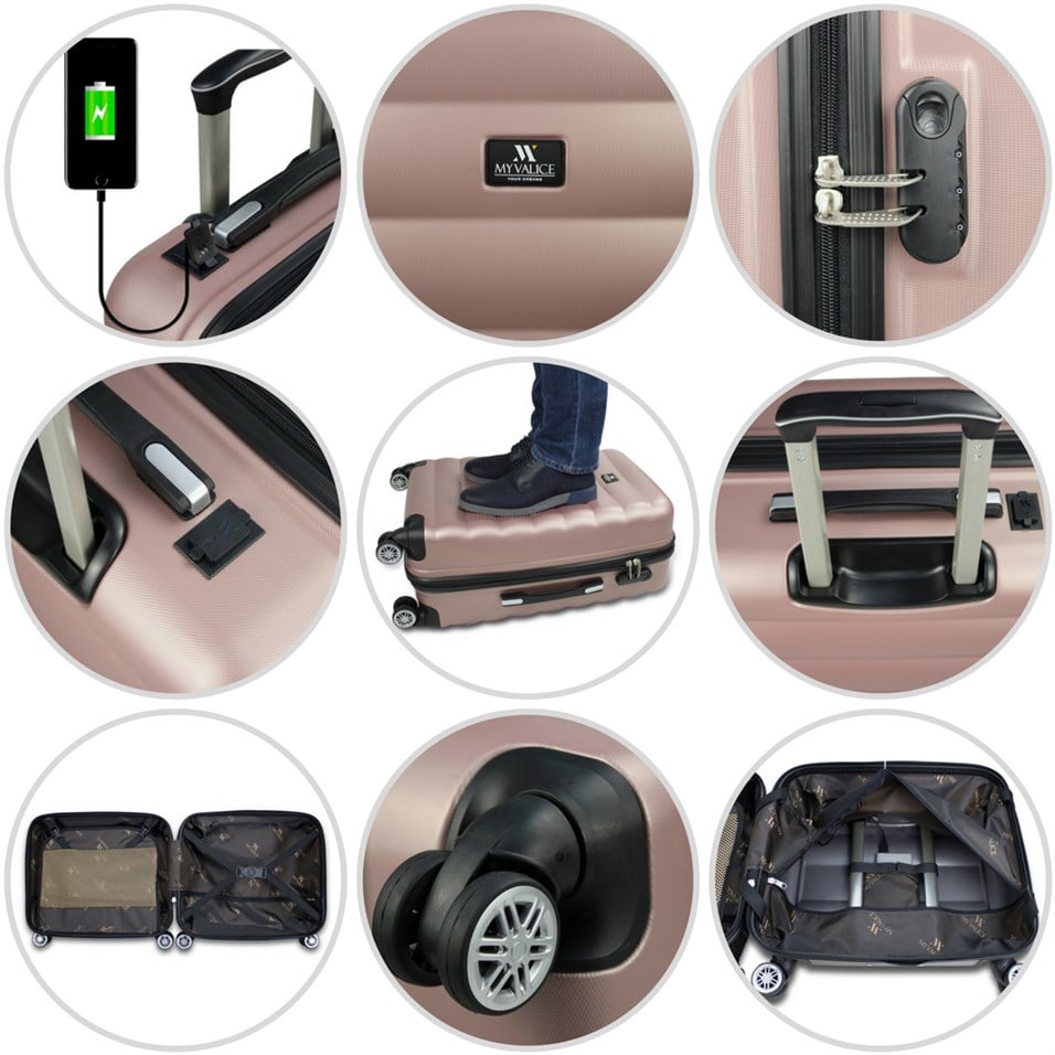 My Valice Smart Bag Colors Usb Şarj Girişli Hostes Pilot Boy Valiz Gold