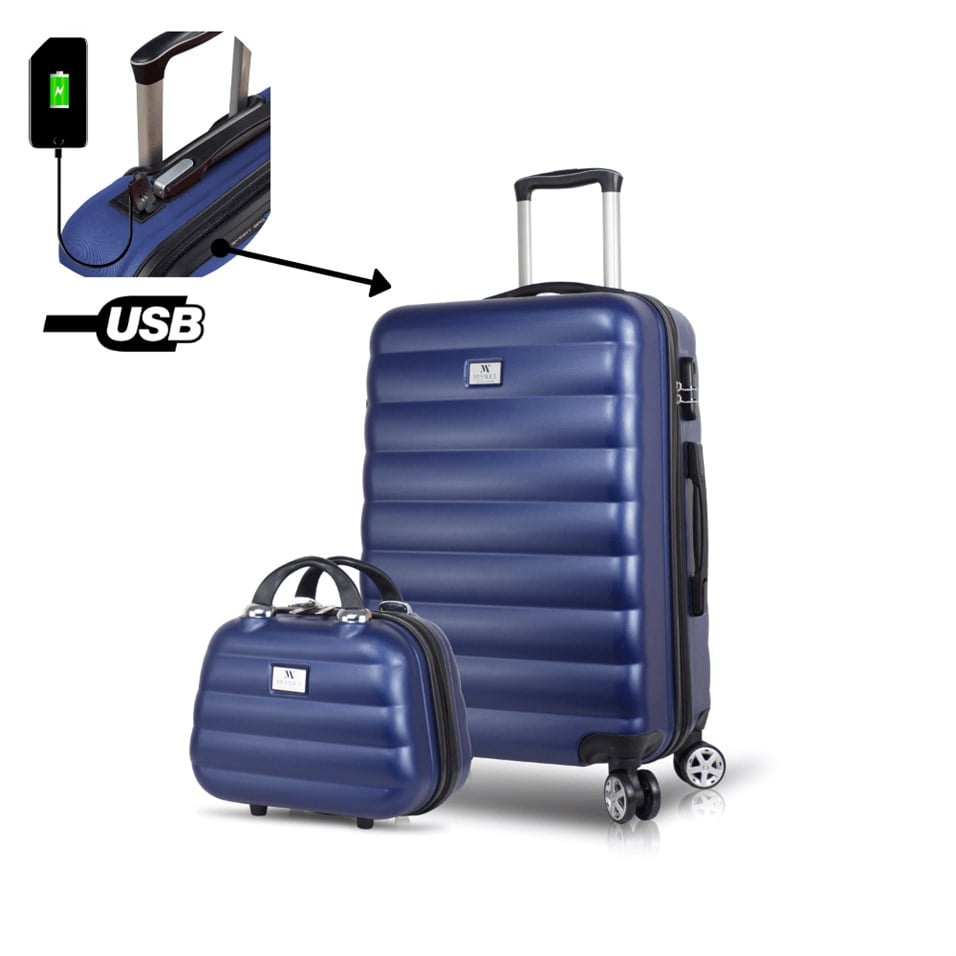 My Valice Smart Bag Colors Usb Şarj Girişli 2'li Valiz Seti (Orta ve Makyaj) Lacivert