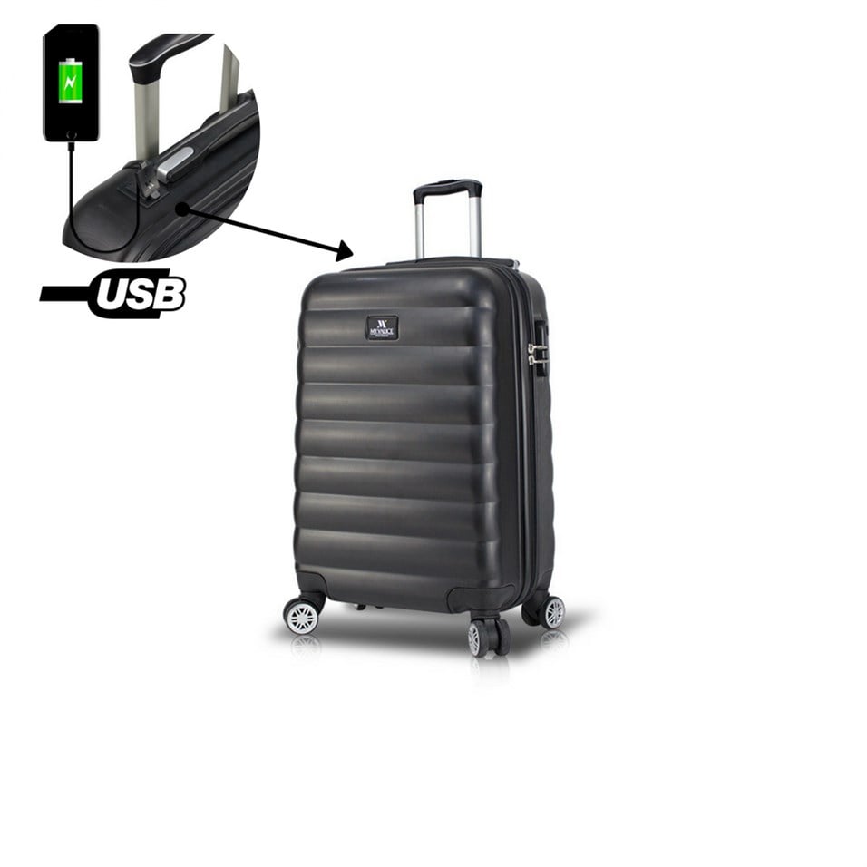 My Valice Smart Bag Colors Usb Şarj Girişli Kabin Boy Valiz Siyah