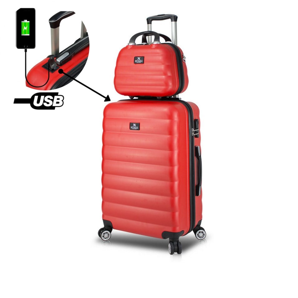 My Valice Smart Bag Colors Usb Şarj Girişli 2'li Valiz Seti (Orta ve Makyaj) Kırmızı