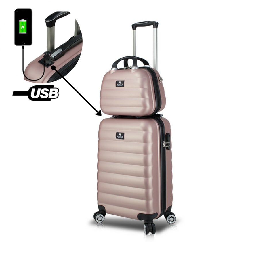 My Valice Smart Bag Colors Usb Şarj Girişli 2'li Valiz Seti (Kabin ve Makyaj) Rose