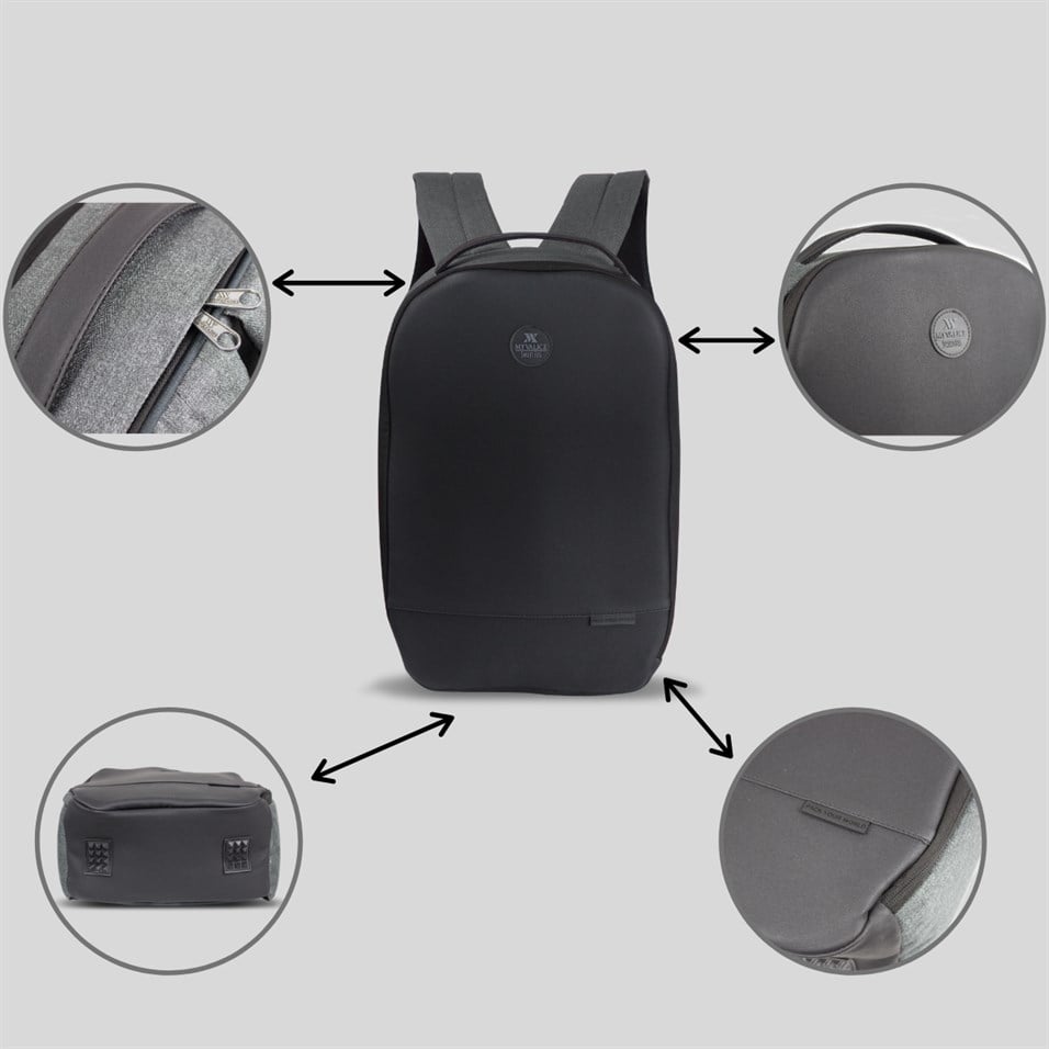 My Valice Smart Bag COSMO Usb Şarj Girişli Körüklü Notebook Sırt Çantası Füme