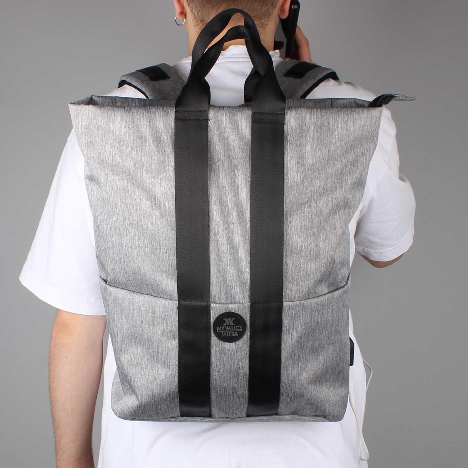 My Valice Smart Bag Elegant Usb Şarj Girişli Laptop Bölmeli Notebook Sırt Çantası Gri