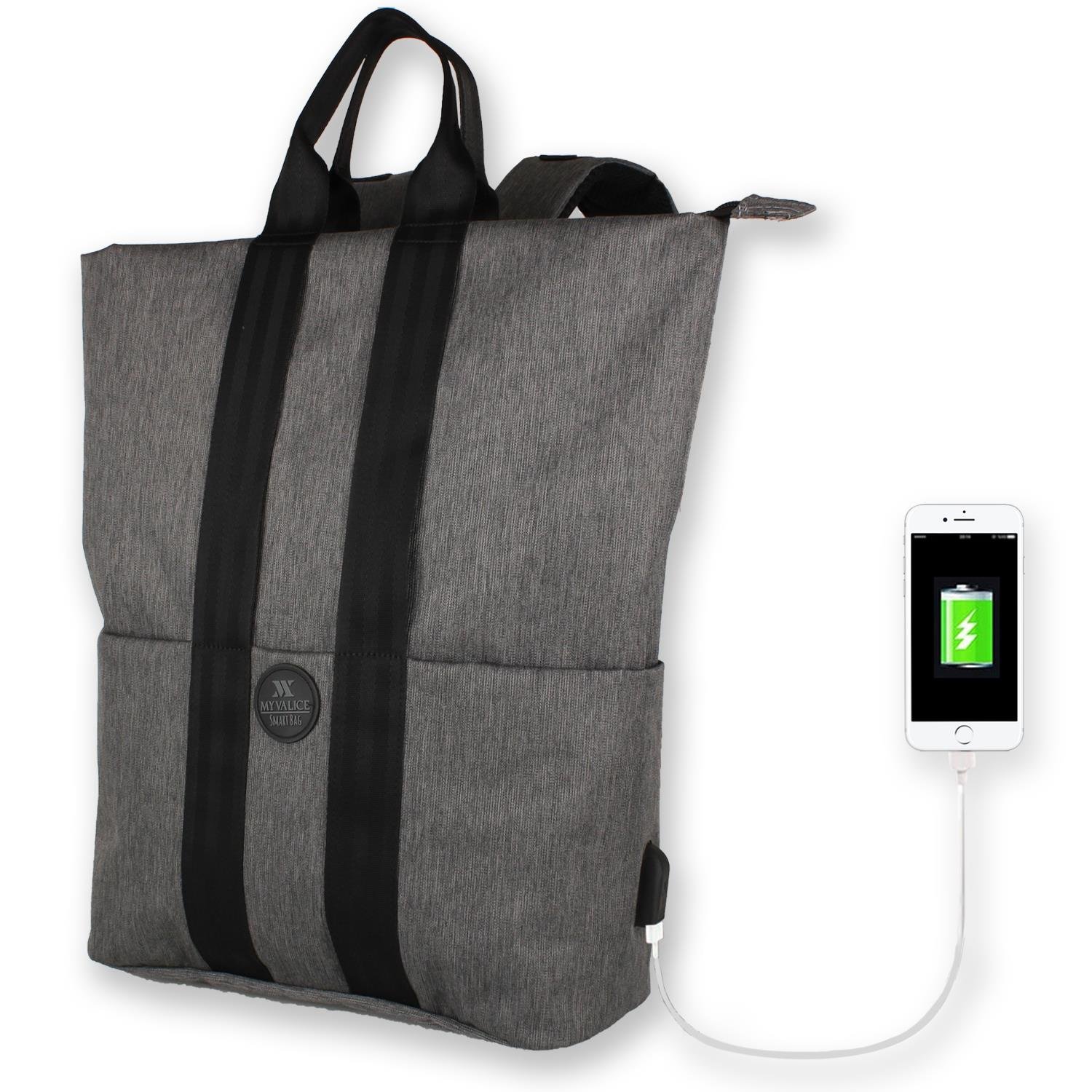 My Valice Smart Bag Elegant Usb Şarj Girişli Laptop Bölmeli Notebook Sırt Çantası Füme