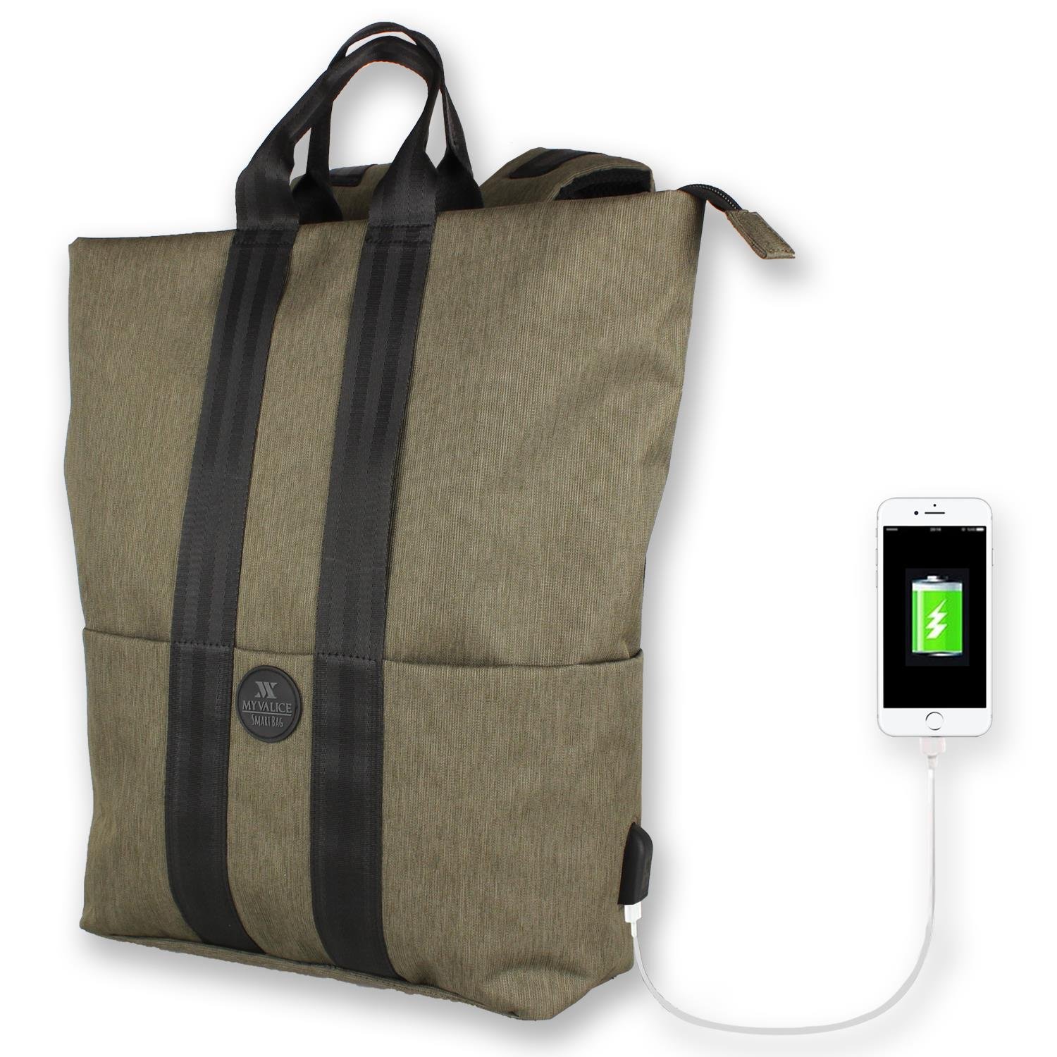 My Valice Smart Bag Elegant Usb Şarj Girişli Laptop Bölmeli Notebook Sırt Çantası Haki