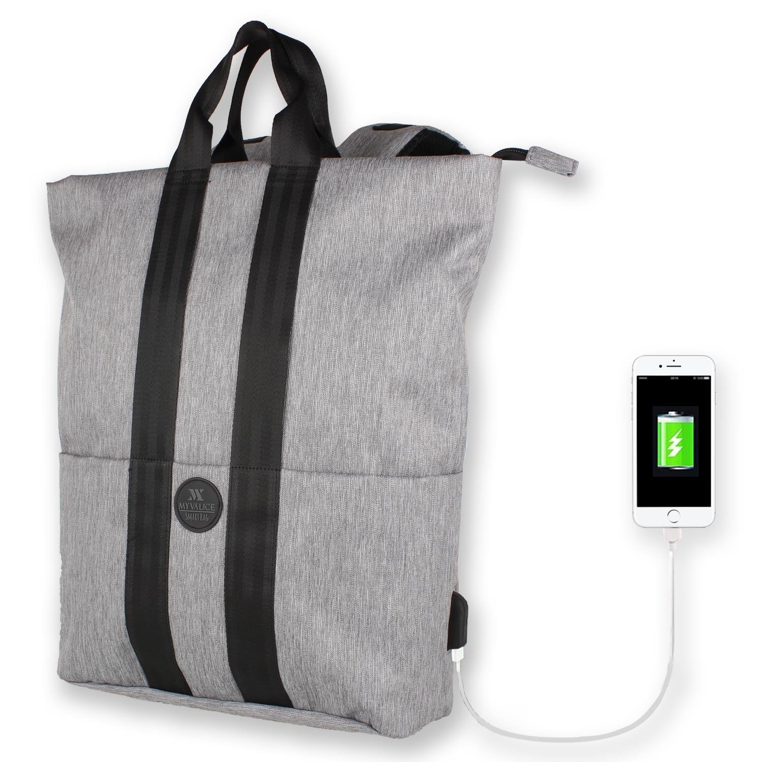 My Valice Smart Bag Elegant Usb Şarj Girişli Laptop Bölmeli Notebook Sırt Çantası Gri