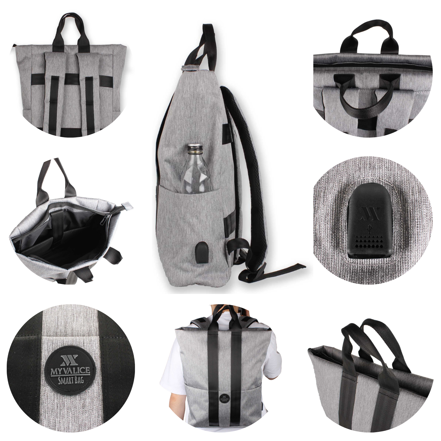 My Valice Smart Bag Elegant Usb Şarj Girişli Laptop Bölmeli Notebook Sırt Çantası Siyah