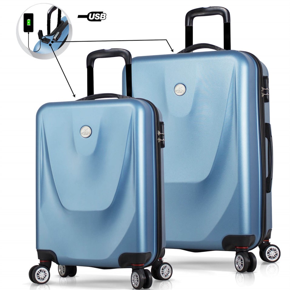 My Valice Smart Bag Energy Usb Şarj Girişli 2'li Valiz Seti (Kabin ve Orta) Mavi