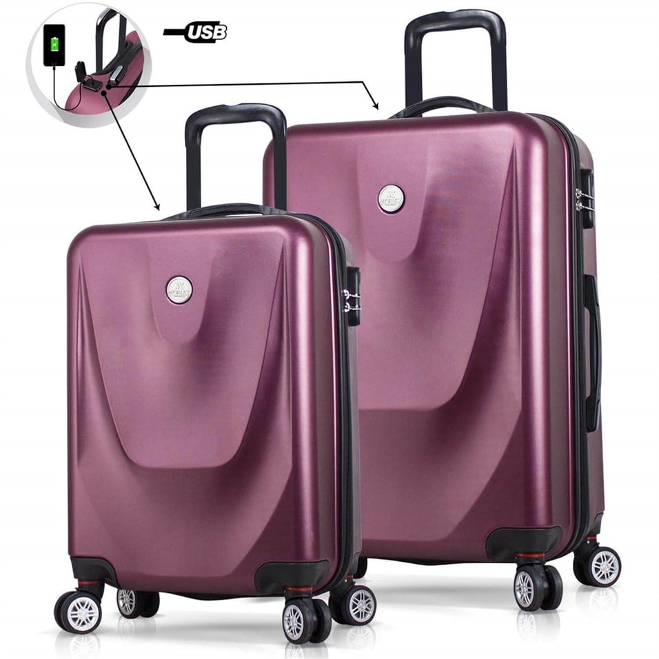 My Valice Smart Bag Energy Usb Şarj Girişli 2'li Valiz Seti (Kabin ve Orta) Bordo