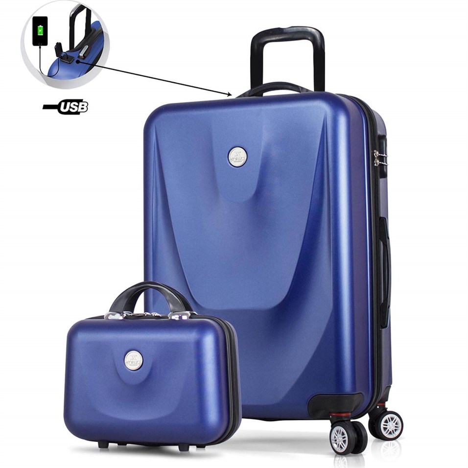 My Valice Smart Bag Energy Usb Şarj Girişli 2'li Valiz Seti (Orta ve Makyaj) Lacivert