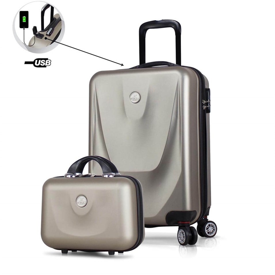 My Valice Smart Bag Energy Usb Şarj Girişli 2'li Valiz Seti (Kabin ve Makyaj) Gold