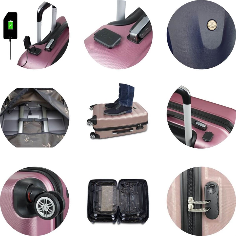 My Valice Smart Bag Energy Usb Şarj Girişli 3'lü Valiz Seti (Kabin, Orta ve Makyaj) Rose