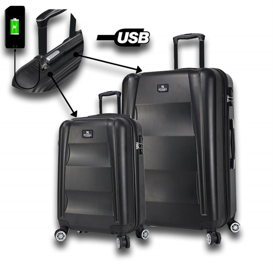 My Valice Smart Bag Exclusive Usb Şarj Girişli 2'li Valiz Seti (Kabin ve Büyük) Siyah