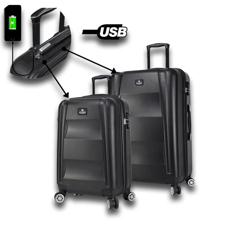 My Valice Smart Bag Exclusive Usb Şarj Girişli 2'li Valiz Seti (Kabin ve Orta) Siyah