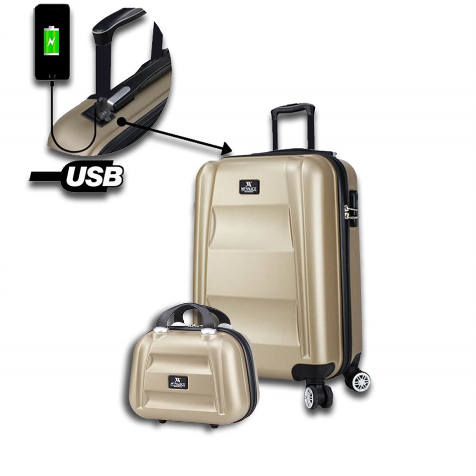 My Valice Smart Bag Exclusive Usb Şarj Girişli 2'li Valiz Seti (Kabin ve Makyaj) Gold