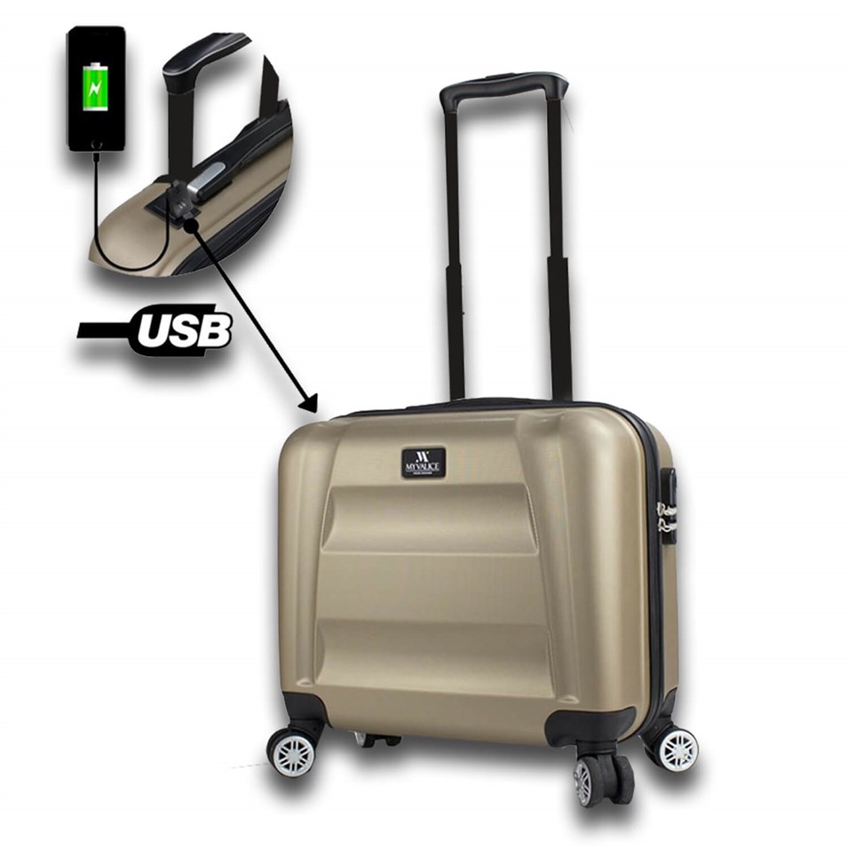My Valice Smart Bag Exclusive Usb Şarj Girişli Hostes Pilot Boy Valiz Gold