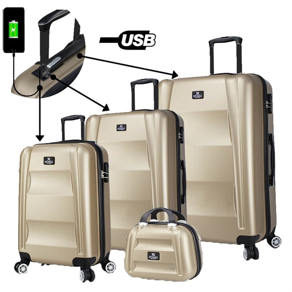 My Valice Smart Bag Exclusive Usb Şarj Girişli 4'lü Valiz Seti (Travel Set) Gold