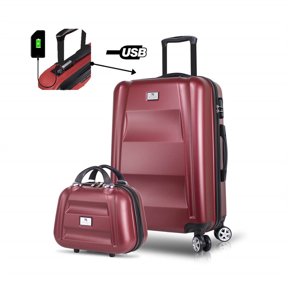 My Valice Smart Bag Exclusive Usb Şarj Girişli 2'li Valiz Seti (Orta ve Makyaj) Bordo