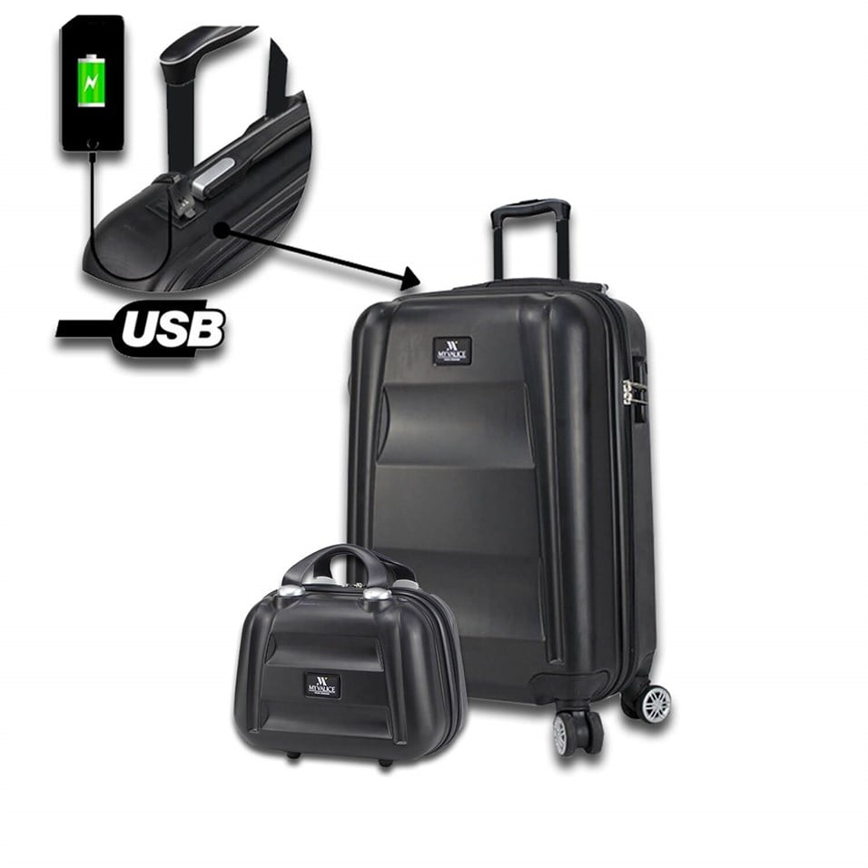 My Valice Smart Bag Exclusive Usb Şarj Girişli 2'li Valiz Seti (Kabin ve Makyaj) Siyah