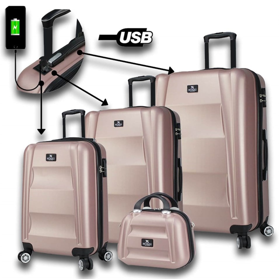 My Valice Smart Bag Exclusive Usb Şarj Girişli 4'lü Valiz Seti (Travel Set) Rose