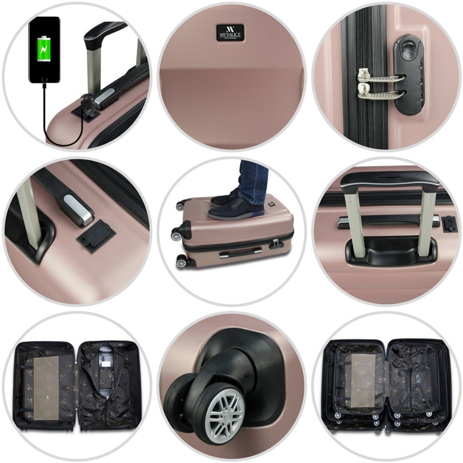 My Valice Smart Bag Exclusive Usb Şarj Girişli 2'li Valiz Seti (Orta ve Makyaj) Lacivert