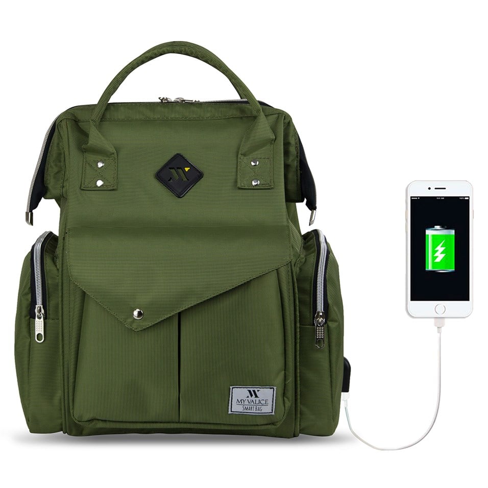 My Valice Smart Bag Happy Mom Usb'li Anne Bebek Bakım ve Sırt Çantası Yeşil