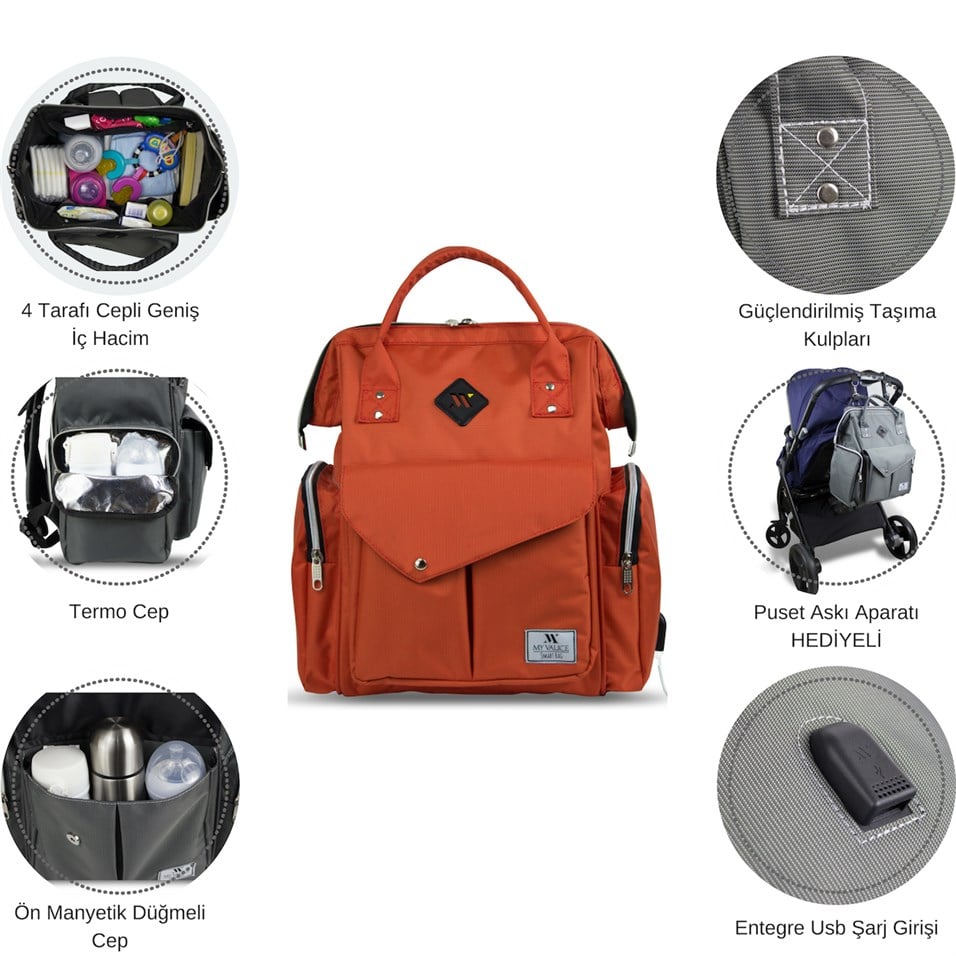 My Valice Smart Bag Happy Mom Usb'li Anne Bebek Bakım ve Sırt Çantası Açık Yeşil