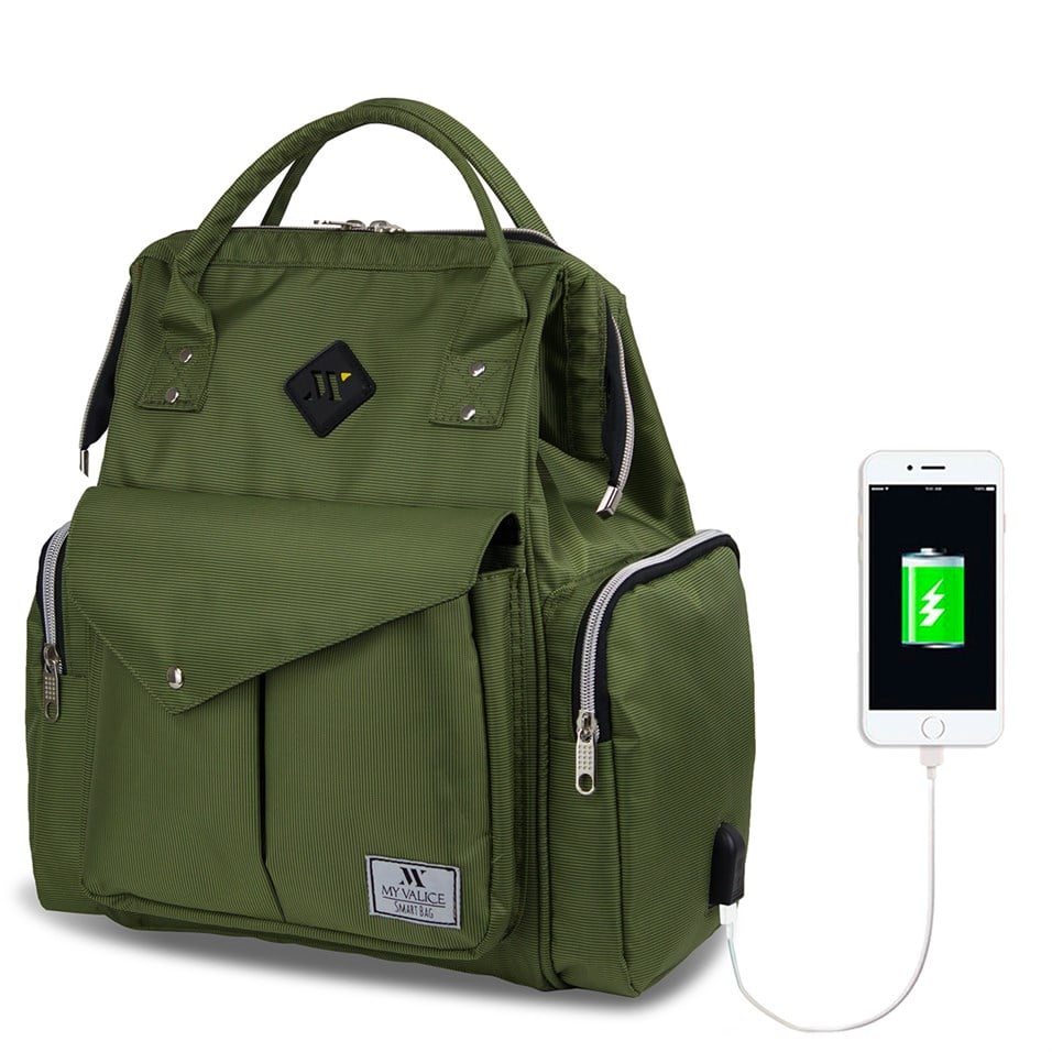 My Valice Smart Bag Happy Mom Usb'li Anne Bebek Bakım ve Sırt Çantası Yeşil