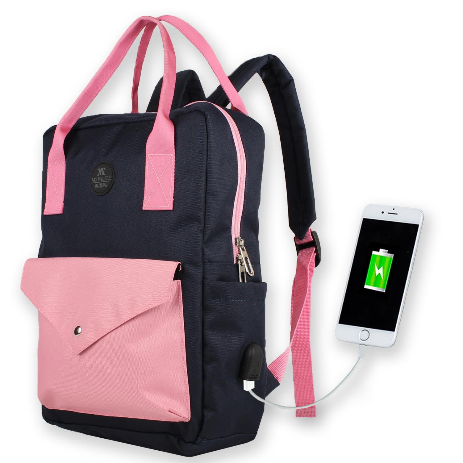 My Valice Smart Bag Post Usb Şarj Girişli Laptop Bölmeli Notebook Sırt Çantası Pembe