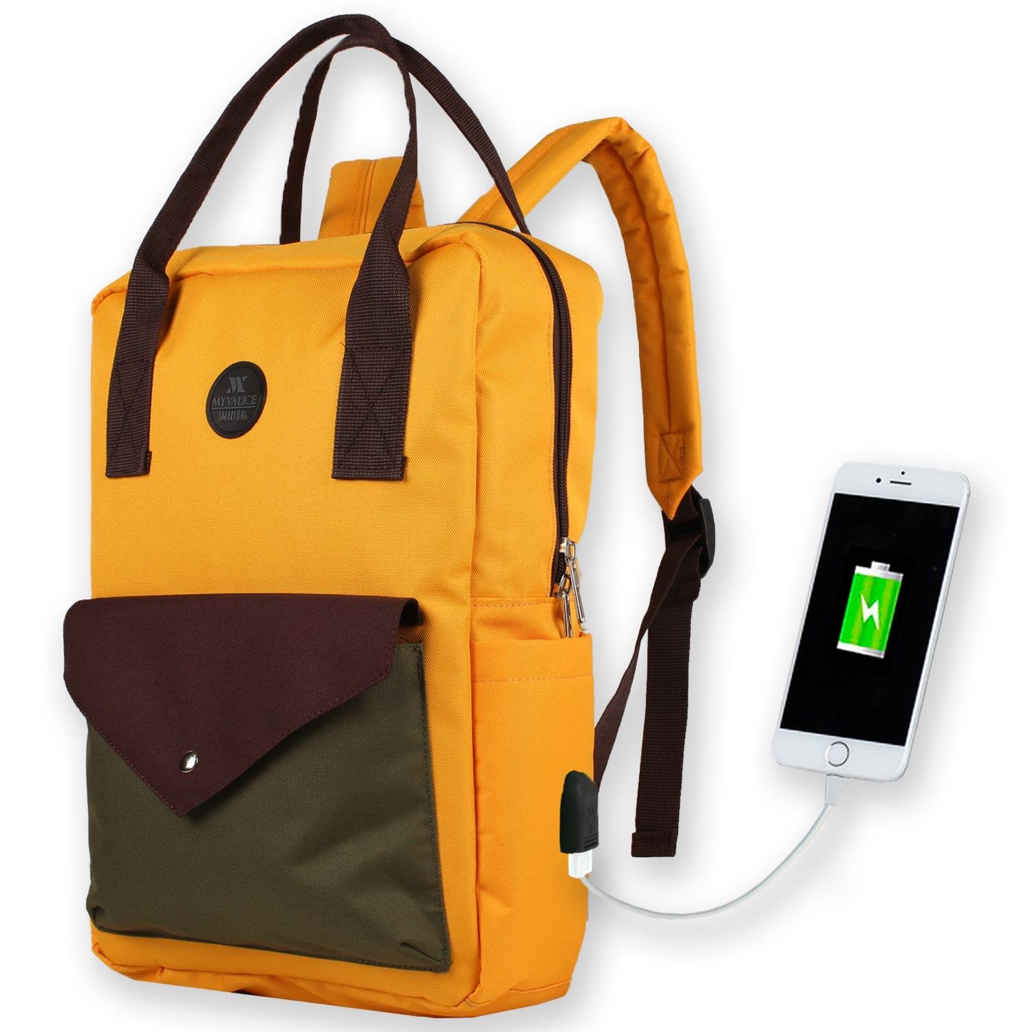 My Valice Smart Bag Post Usb Şarj Girişli Laptop Bölmeli Notebook Sırt Çantası Hardal