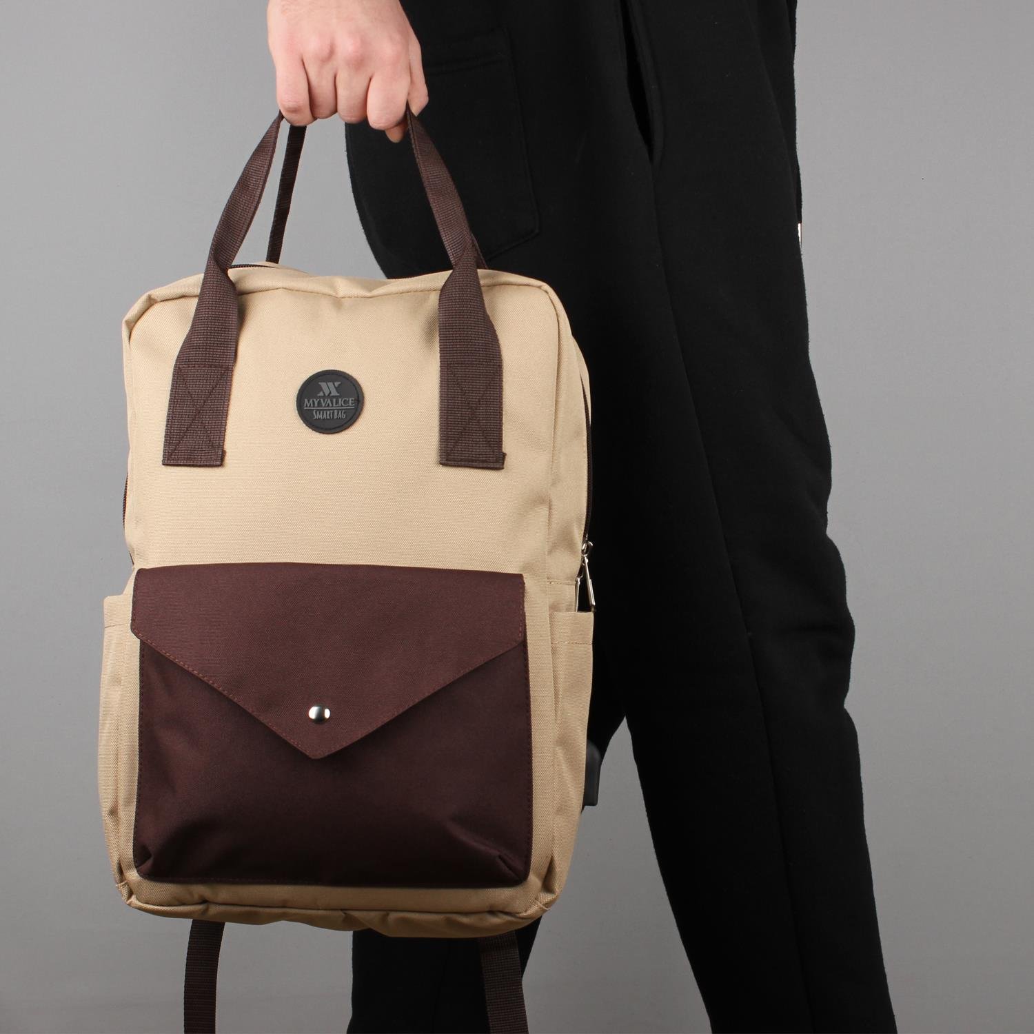 My Valice Smart Bag Post Usb Şarj Girişli Laptop Bölmeli Notebook Sırt Çantası Krem