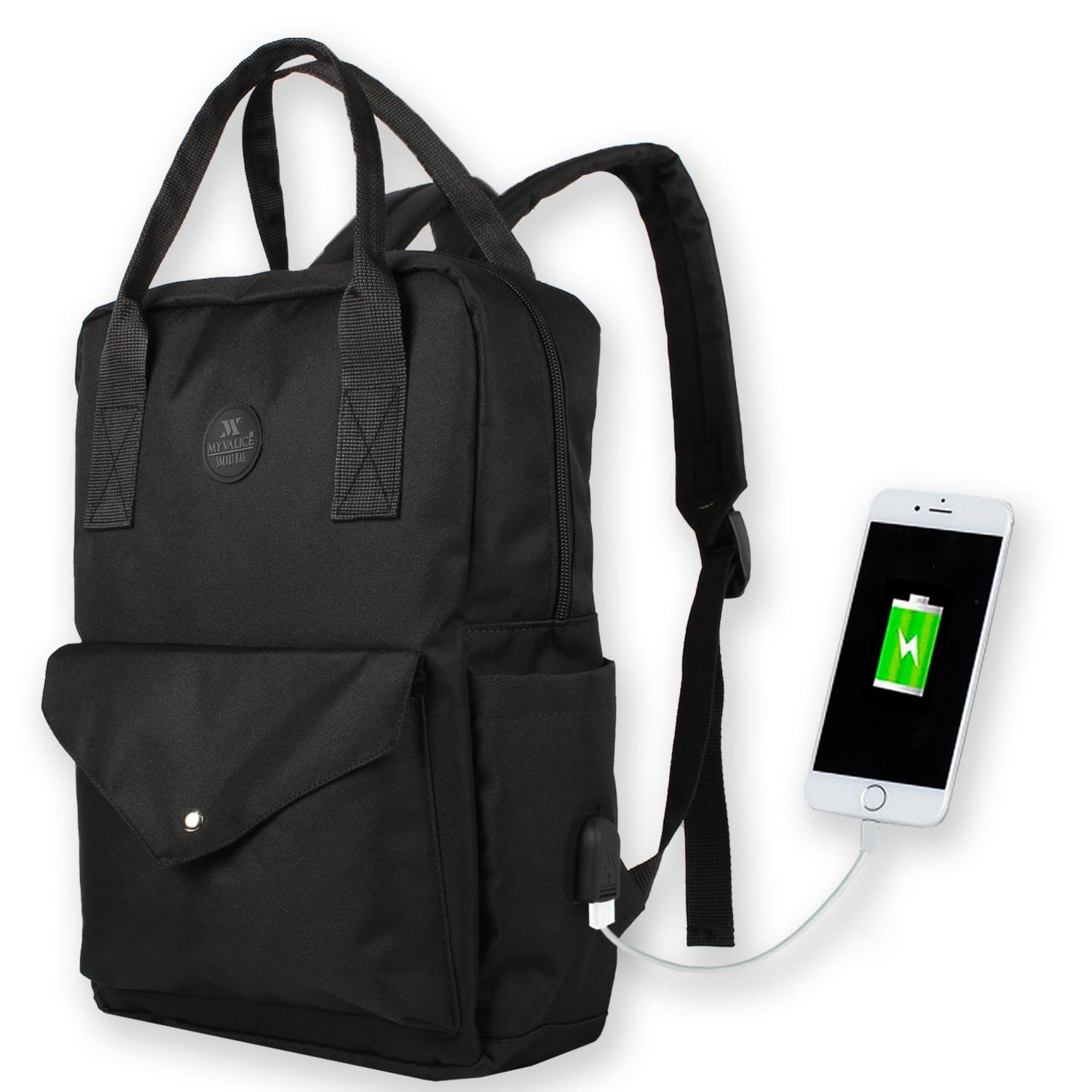 My Valice Smart Bag Post Usb Şarj Girişli Laptop Bölmeli Notebook Sırt Çantası Siyah