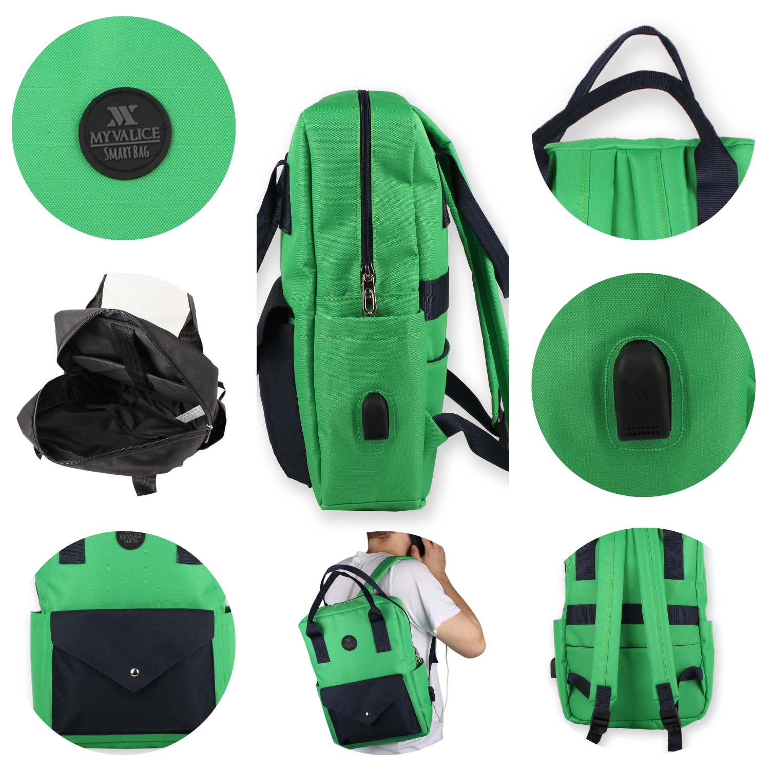 My Valice Smart Bag Post Usb Şarj Girişli Laptop Bölmeli Notebook Sırt Çantası Benetton Yeşili