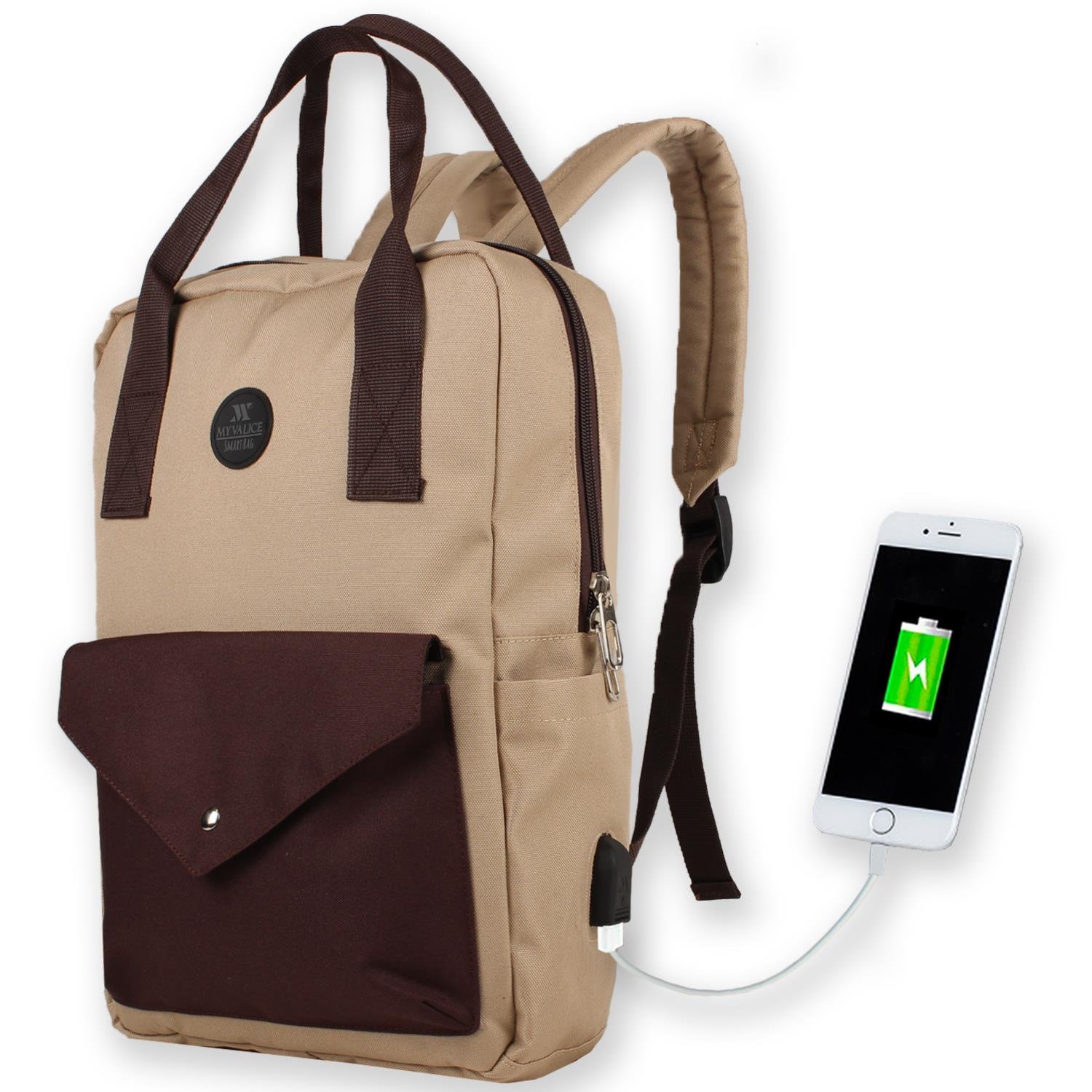 My Valice Smart Bag Post Usb Şarj Girişli Laptop Bölmeli Notebook Sırt Çantası Krem