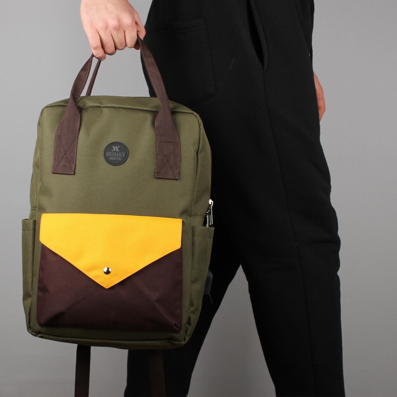 My Valice Smart Bag Post Usb Şarj Girişli Laptop Bölmeli Notebook Sırt Çantası Haki