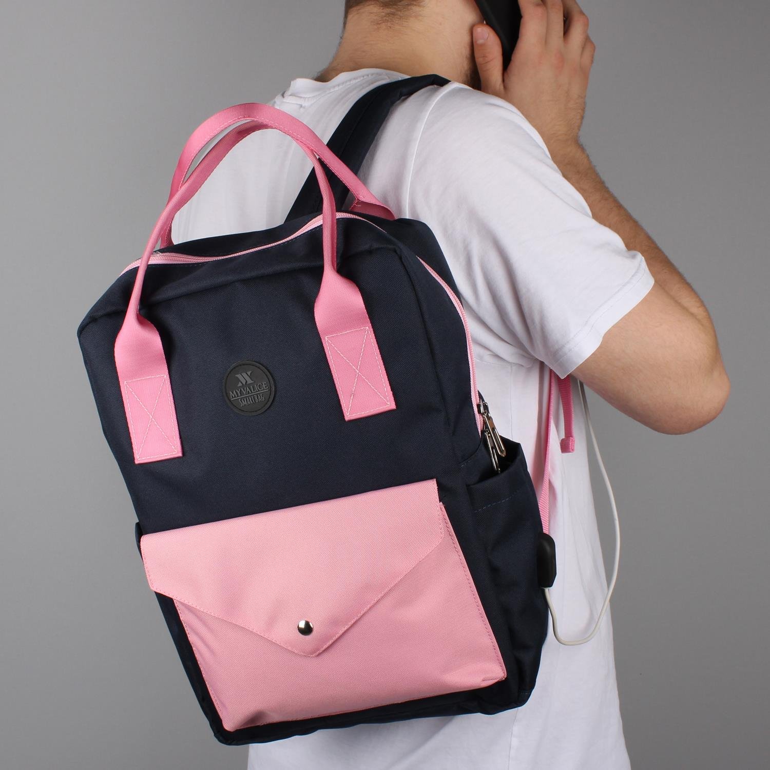 My Valice Smart Bag Post Usb Şarj Girişli Laptop Bölmeli Notebook Sırt Çantası Pembe