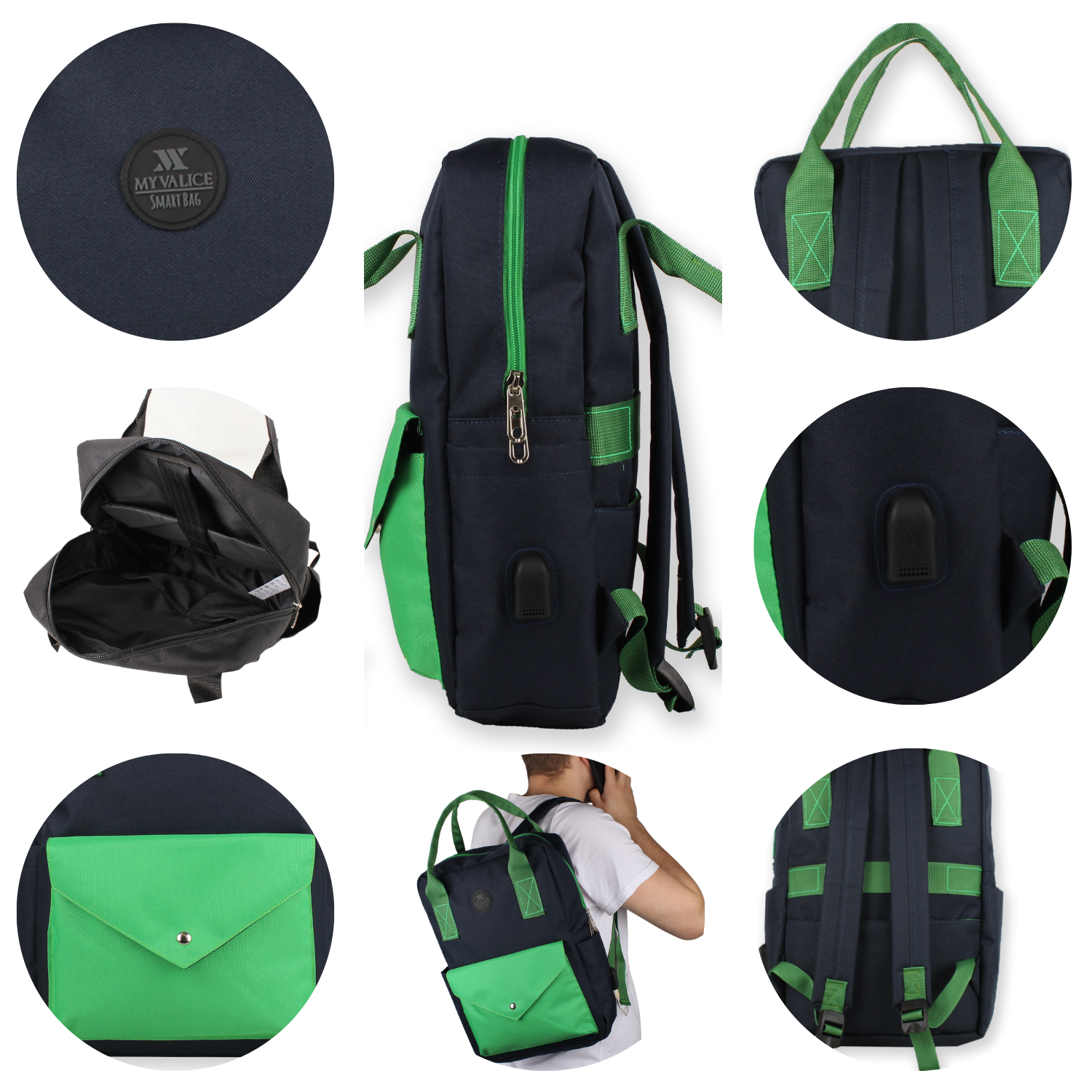 My Valice Smart Bag Post Usb Şarj Girişli Laptop Bölmeli Notebook Sırt Çantası Lacivert