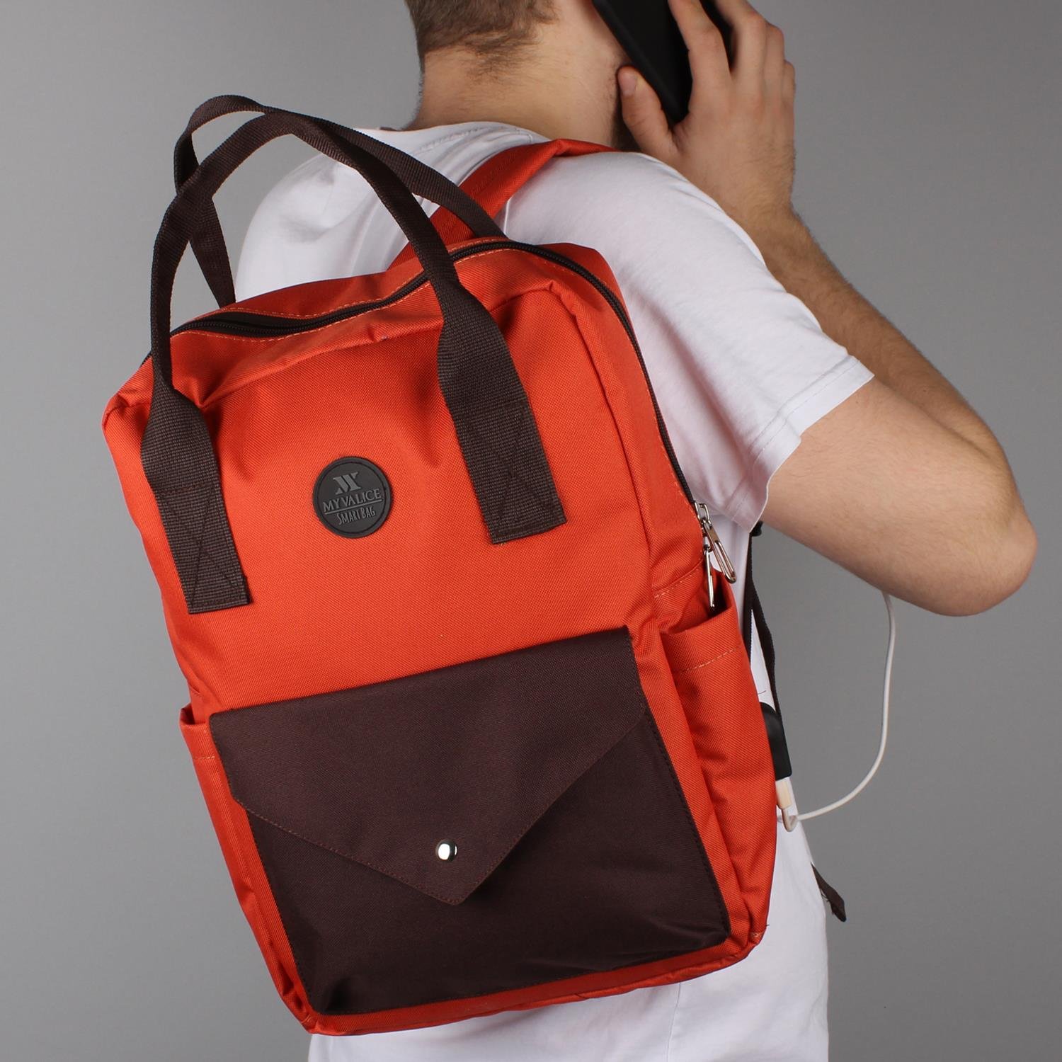 My Valice Smart Bag Post Usb Şarj Girişli Laptop Bölmeli Notebook Sırt Çantası Kiremit