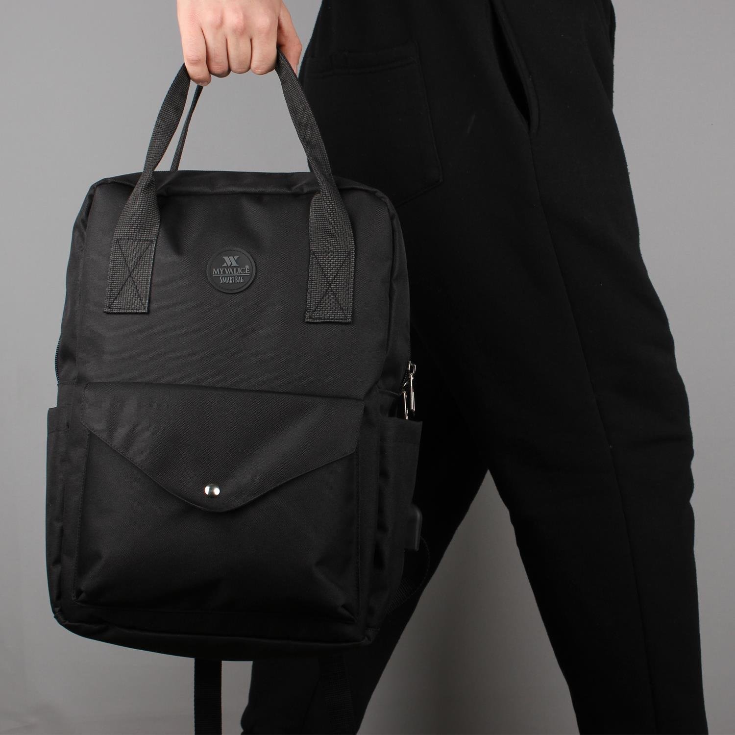My Valice Smart Bag Post Usb Şarj Girişli Laptop Bölmeli Notebook Sırt Çantası Siyah