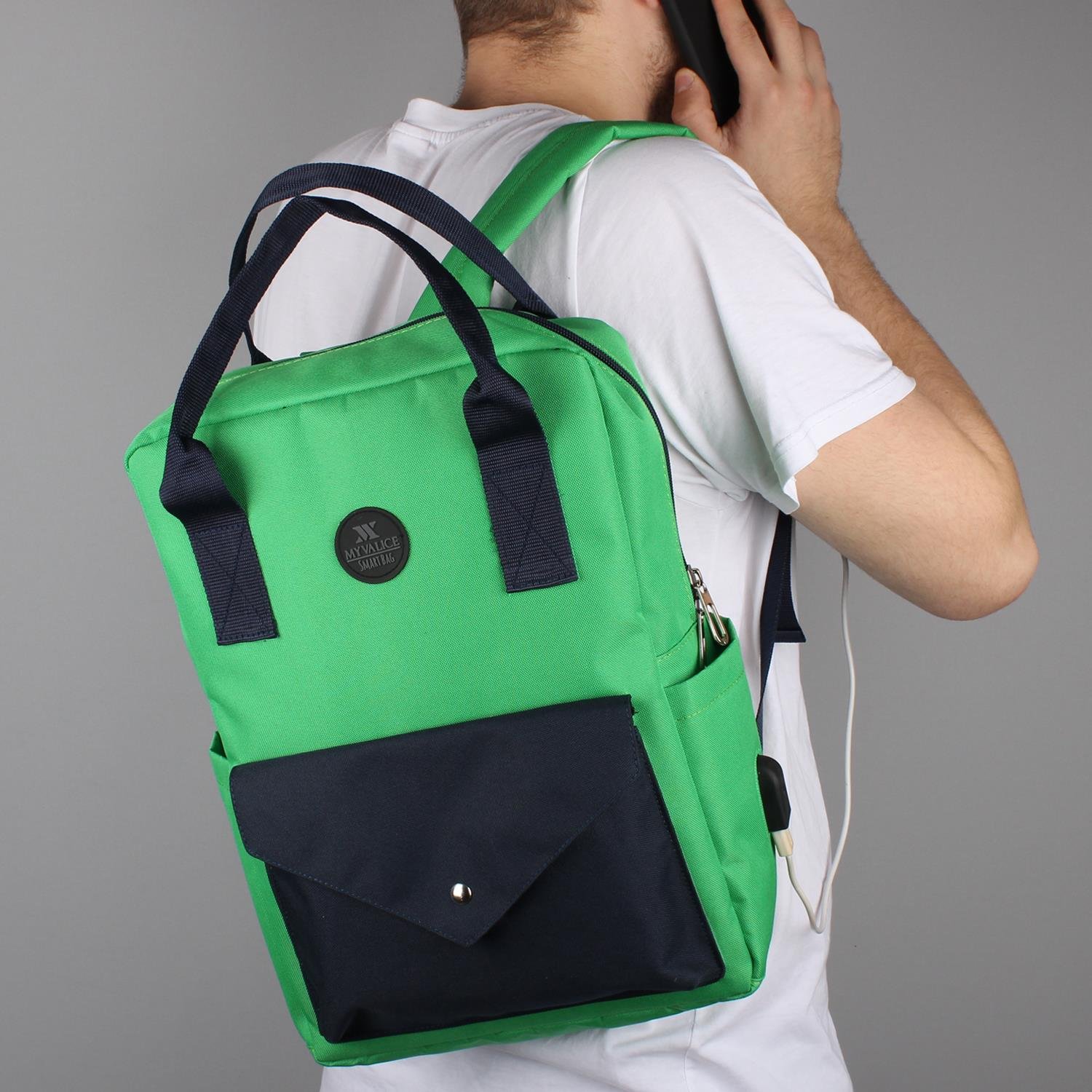 My Valice Smart Bag Post Usb Şarj Girişli Laptop Bölmeli Notebook Sırt Çantası Benetton Yeşili
